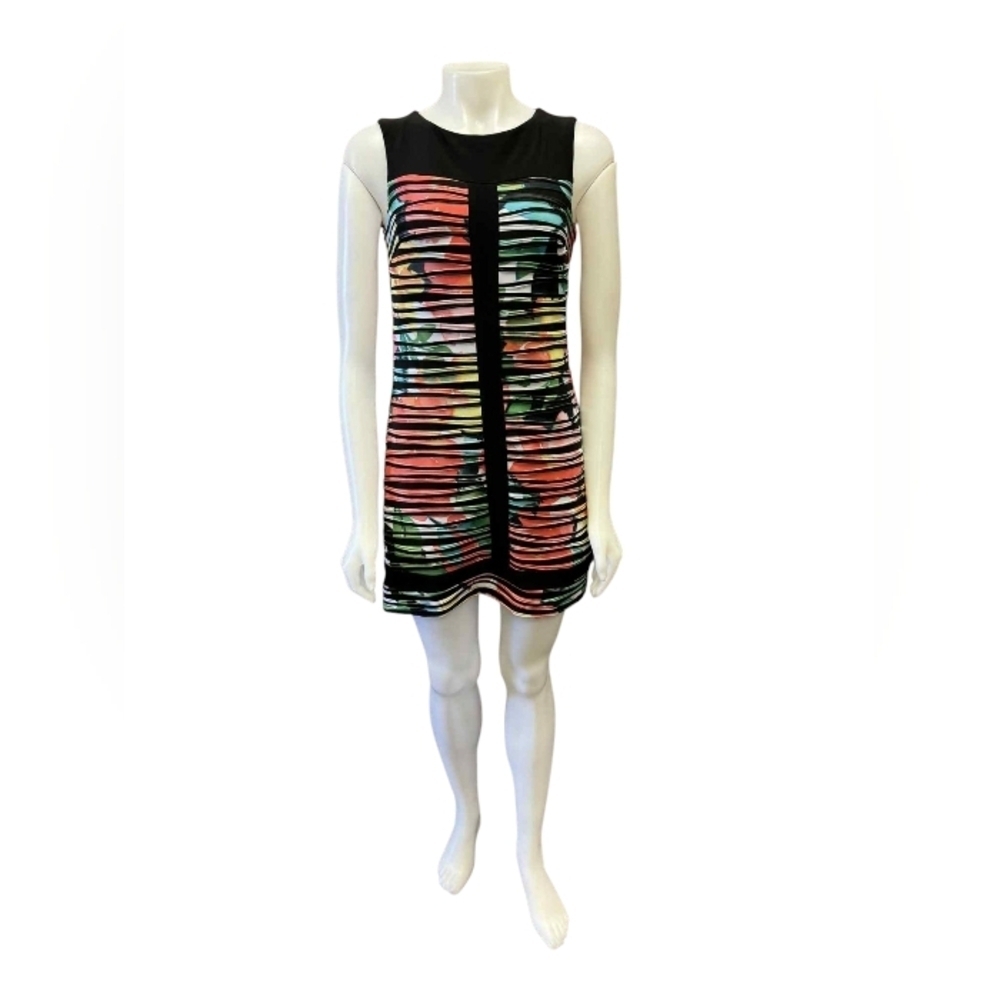 Joseph Ribkoff Mini Sleeveless Dress Floral Black/Multi Colour Size 4 EUC